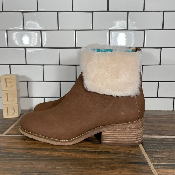 Lucky Brand Tarina Womens 10 Shoes Cedar Woodland Leather Shearling Ankle Boot - Picture 1 of 16